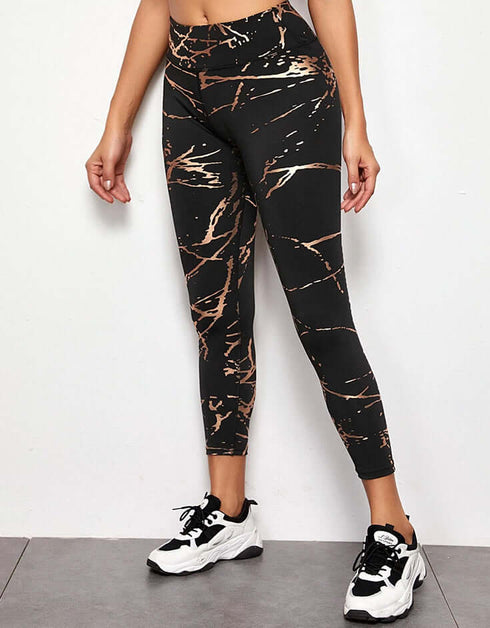 Yoga Pants - Black with Golden Print