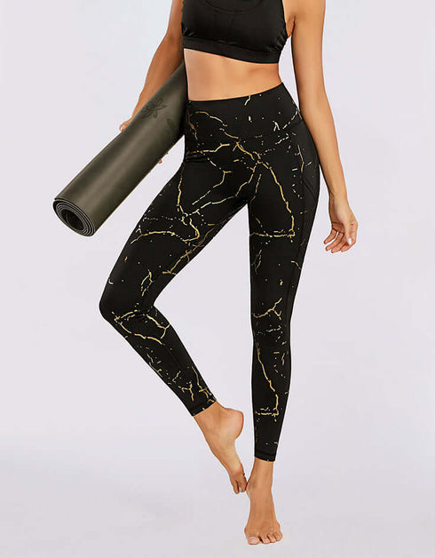 Yoga Pants - Black with Golden Print