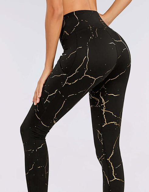 Yoga Pants - Black with Golden Print