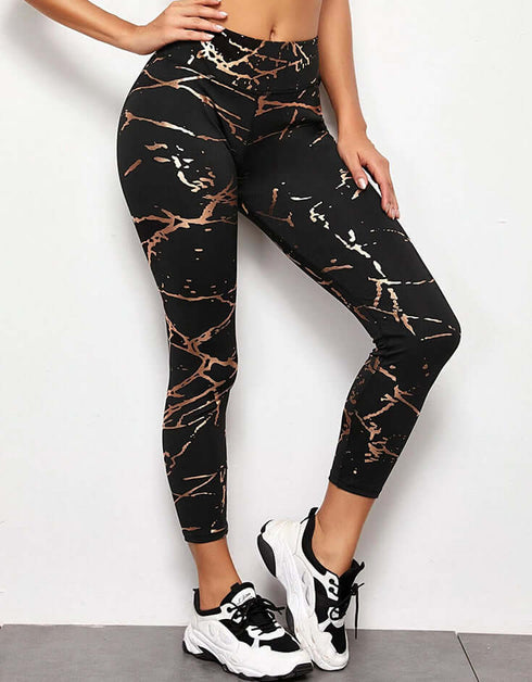 Yoga Pants - Black with Golden Print