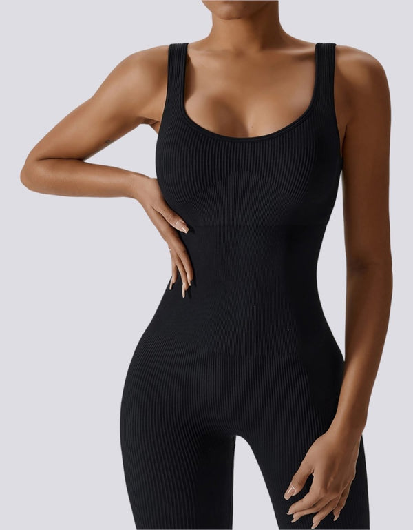 Activewear Jumpsuit for Women - Ribbed - Black