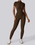 Font Zip - Up Activewear Jumpsuit - Coffee Brown - Livv Activewear