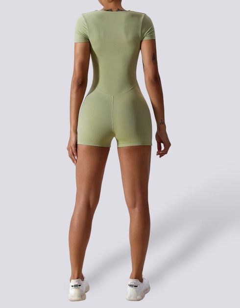 Jumpsuit Shorts - Yoga, Gym, Activewear - Light Blue Green