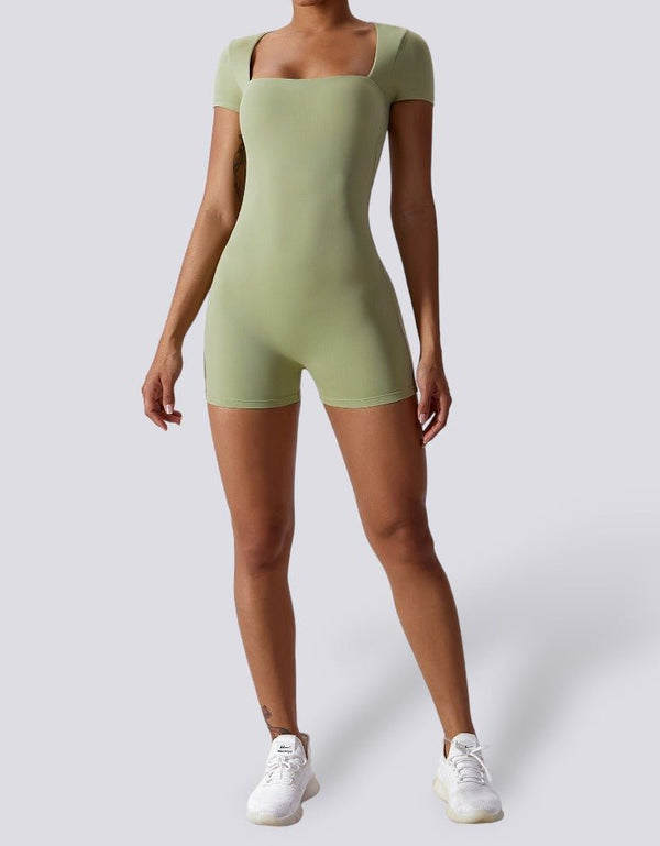 Jumpsuit Shorts - Yoga, Gym, Activewear - Light Blue Green