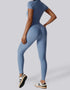 Short Sleeved Zip Up Jumpsuit - Sky Blue