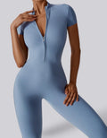 Short Sleeved Zip Up Jumpsuit - Sky Blue - Livv Activewear