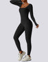Square Neck Long Sleeve Jumpsuit in Black