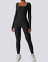 Square Neck Long Sleeve Jumpsuit in Black