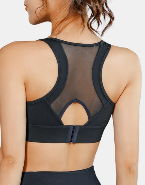 Women Sports Bra - Fitness Yoga - Tank Crop Top - High Impact - Black