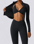 Women's Athletic Yoga Set - Long-Sleeve Crop Top Sports Jacket & Leggings