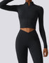 Women's Athletic Yoga Set - Long-Sleeve Crop Top Sports Jacket & Leggings
